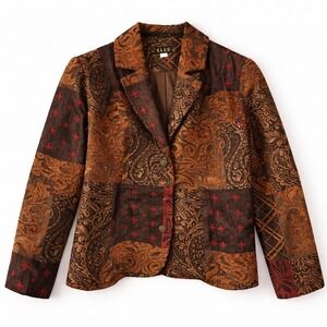 Vtg Patchwork Tapestry Brocade Blazer Paisley Brown Whimsigoth Maximalist M